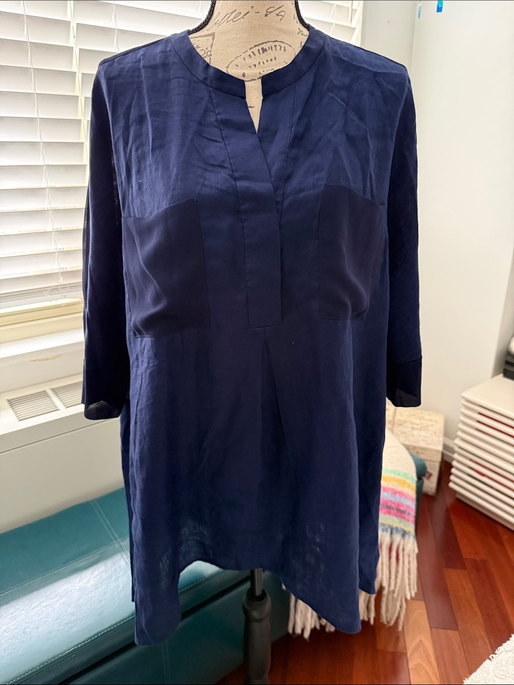 Anne Klein Navy Linen Tunic Top